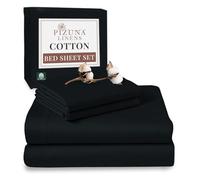Pizuna 100% Cotton King Size Sheet Set Black, 400 Thead Count Long Staple Cotton Bedding Set 275x280 cm, Soft Sateen 4 PC King Bed Sheet Set -Fitted Sheet, Flat Sheet & 2 Pillowcases