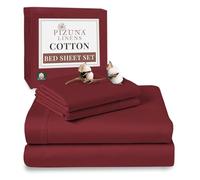 Pizuna 100% Cotton King Size Sheet Set Rio Red, 400 Thead Count Long Staple Cotton Bedding Set 275x280 cm, Soft Sateen 4 PC King Bed Sheet Set -Fitted Sheet, Flat Sheet & 2 Pillowcases