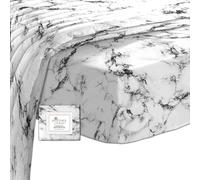 Pizuna 100% Cotton Marble White Printed Fitted Sheet 200x200 cm, 400 thread Count Long Staple Cotton Fitted Sheet 1 Pc, Sateen Cooling 40 cm Deep Pocket Fitted Sheets (Printed Bedding Cotton)