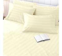 Pizuna 100% Cotton Satin Stripe Cream Housewife Pillowcases 2 Pack, 300 Thread Count Damask Bedding Long Staple Combed Cotton Sateen Pillow Case 48x74 (Cream Pillow Cases 2 Pack) -