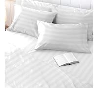 Pizuna 100% Cotton Satin Stripe White Housewife Pillowcases 2 Pack, 300 Thread Count Damask Bedding Long Staple Combed Cotton Sateen Pillow Case 48x74 (White Pillow Cases 2 Pack)