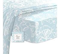 Pizuna 100% Cotton Simply Floral Blue Printed Fitted Sheet 200x200 cm, 400 thread Count Long Staple Cotton Fitted Sheet 1 Pc, Sateen Cooling 40 cm Deep Pocket Fitted Sheets (Printed Bedding Cotton)