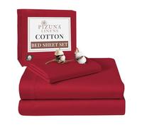 Pizuna 100% Cotton Single Bed Sheet Set Burgundy Red, 400 Thead Count Long Staple Cotton Bedding Set 180x280 cm, Soft Sateen 3 PC Single Bed Sheet Set - Fitted Sheet, Flat Sheet & 1 Pillowcase