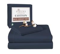 Pizuna 100% Cotton Single Bed Sheet Set Dark Blue, 400 Thead Count Long Staple Cotton Bedding Set 180x280 cm, Soft Sateen 3 PC Single Bed Sheet Set - Fitted Sheet, Flat Sheet & 1 Pillowcase