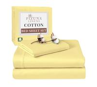 Pizuna 100% Cotton Single Bed Sheet Set Mellow Yellow, 400 Thead Count Long Staple Cotton Bedding Set 180x280 cm, Soft Sateen 3 PC Single Bed Sheet Set - Fitted Sheet, Flat Sheet & 1 Pillowcase
