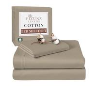 Pizuna 100% Cotton Single Bed Sheet Set - Simply Taupe, 400 Thead Count Long Staple Cotton, Soft Sateen Bedding Set - 3 PC - Fitted Sheet, Flat Sheet & 1 Pillowcase - 180x280 cm