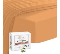 Pizuna 100% Cotton Single Fitted Sheet Apricot Orange, 400 Thread Count Long Staple Cotton Single Fitted Sheet 90x200 cm, Sateen Weave 40 cm Deep Pocket Sheet 1 PC Apricot Orange