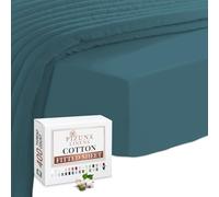 Pizuna 100% Cotton Single Fitted Sheet Peacock Blue, 400 Thread Count Long Staple Cotton Single Fitted Sheet 90x200 cm, Sateen Weave 40 cm Deep Pocket Sheet 1 PC