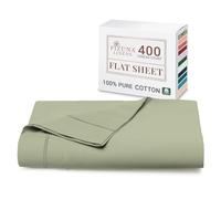 Pizuna 100% Cotton Single Flat Sheet Light Sage, 400 Thread Count Long Staple Cotton Flat Sheet Single 180x280 cm, Soft Sateen Weave Top Sheet Single