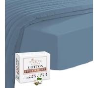 Pizuna 100% Cotton Small Double Fitted Sheet Dusty Blue, 400 Thread Count Long Staple Cotton Fitted Bed Sheet Small Double 4ft 120x200 cm, Sateen Weave 40cm Deep 4ft Bedsheet 1PC Dusty Blue