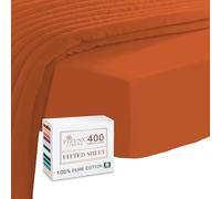 Pizuna 100% Cotton Small Single Fitted Sheet Burnt Orange, 400 Thread Count Long Staple Cotton Small Single Fitted Sheet 80x200 cm, Sateen Weave 40 cm Deep Fitted Sheets 1 PC Burnt Orange