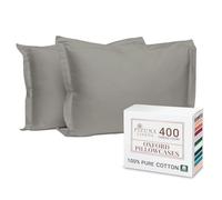 Pizuna 100% Cotton Standard Pillowcases 2 Pack Ash Grey 50x75cm, 400 Thread Count Long Staple Combed Cotton Soft Pillow Cover, Sateen Weave Oxford Pillow Cases (Cooling Pillowcase 2PC)