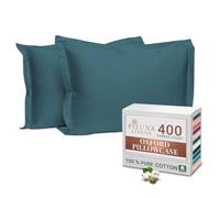 Pizuna 100% Cotton Standard Pillowcases 2 Pack Peacock Blue 50x75cm, 400 Thread Count Long Staple Combed Cotton Soft Pillow Cover, Sateen Weave Oxford Pillow Cases (Cooling Pillowcase 2PC)