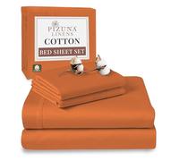 Pizuna 100% Cotton Super King Bed Sheet Set Burnt Orange, 400 Thead Count Long Staple Cotton Bedding Set 300x280 cm, Soft Sateen 4 PC King Bed Sheet Set