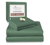 Pizuna 100% Cotton Super King Bed Sheet Set Hedge Green, 400 Thead Count Long Staple Cotton Bedding Set 300x280 cm, Soft Sateen 4 PC King Bed Sheet Set -Fitted Sheet, Flat Sheet & 2 Pillowcases