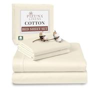 Pizuna 100% Cotton Super King Bed Sheet Set Ivory, 400 Thead Count Long Staple Cotton Bedding Set 300x280 cm, Soft Sateen 4 PC King Bed Sheet Set -Fitted Sheet, Flat Sheet & 2 Pillowcases
