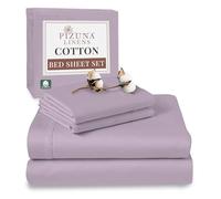 Pizuna 100% Cotton Super King Bed Sheet Set Lavender Frost, 400 Thead Count Long Staple Cotton Bedding Set 300x280 cm, Soft Sateen 4 PC King Bed Sheet Set -Fitted Sheet, Flat Sheet & 2 Pillowcases