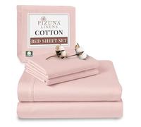 Pizuna 100% Cotton Super King Bed Sheet Set Light Pink, 400 Thead Count Long Staple Cotton Bedding Set 300x280 cm, Soft Sateen 4 PC King Bed Sheet Set -Fitted Sheet, Flat Sheet & 2 Pillowcases