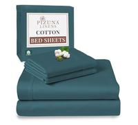 Pizuna 100% Cotton Super King Bed Sheet Set Peacock Blue, 400 Thead Count Long Staple Cotton Bedding Set 300x280 cm, Soft Sateen 4 PC King Bed Sheet Set -Fitted Sheet, Flat Sheet & 2 Pillowcases