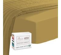 Pizuna 100% Cotton Super King Fitted Sheet Mustard Gold, 400 Thread Count Long Staple Cotton Fitted Sheet 180x200 cm, Sateen Sheet Extra Deep 40 cm Fit 1 PC