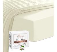 Pizuna 100% Cotton Super King Fitted Sheet Off White, 400 Thread Count Long Staple Cotton Fitted Sheet 180x200 cm, Sateen Weave Superking Fitted Sheet Extra Deep 40 cm Fit 1 PC
