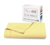 Pizuna 100% Cotton Super King Flat Sheet Mellow Yellow, 400 Thread Count Long Staple Cotton Flat Sheet Super King 300x280 cm, Sateen Weave Top Sheet Super King