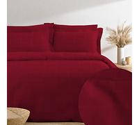 Pizuna 300 Thread Count Cotton Checked Duvet Cover Set Red, 100% Long Staple Cotton, Sateen Weave Light Weight Damask Pattern Double White Bedding Set with 4 Corner Ties and Hidden Button Closure