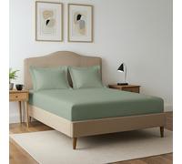 Pizuna 400 Thread Count Double Fitted Sheet 140x200 cm with 2 Pillowcases, Sea Foam, 100% Long Staple Cotton, Soft Sateen Weave, 40 cm Deep Fitted Sheets Double Bed