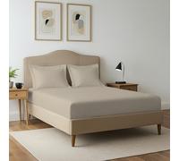 Pizuna 400 Thread Count Double Fitted Sheet 140x200 cm with 2 Pillowcases, Simply Taupe, 100% Long Staple Cotton, Soft Sateen Weave, 40 cm Deep Fitted Sheets Double Bed