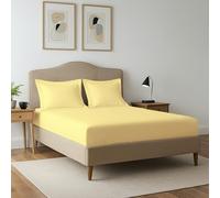 Pizuna 400 Thread Count Fitted Sheet King Size 160x200 cm with 2 Pillow Cases, Mellow Yellow, 100% Long Staple Cotton, Soft Sateen Weave, Fitted Bed Sheets with 40 cm Deep Pocket