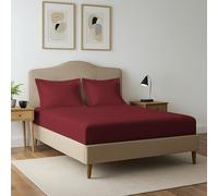 Pizuna 400 Thread Count King Size Fitted Sheet 150x200 cm with 2 Pillowcases, Rio Red, 100% Long Staple Cotton, Soft Sateen Weave, 40 cm Deep Fitted King Size Sheet
