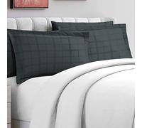 Pizuna Anthracite Grey Big Checked Bedding Cotton King Size Pillow Cases 2 Pc, 300 Thread Count 100% Long Staple Cotton Checks Pillow Cover, Sateen King Pillow Cases 50 x 90cm (Damask Bedding Set)