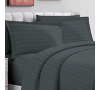 Pizuna Anthracite Grey Satin Striped Bedding Cotton King Size Pillow Cases 2 Pc, 300 Thread Count 100% Long Staple Cotton Pillow Cover, Sateen King Pillow Cases 50 x 90cm (Damask Bedding Set)