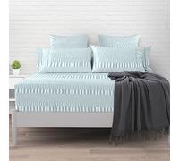 Pizuna Cascade Stripe Blue Printed Fitted Sheet Super King 1 Pc Only 400 thread Count 100% Long Staple Cotton Printed Bedding Sateen 40 cm Deep Pocket Fitted Sheet 180x200 (Cotton Fitted Sheet)