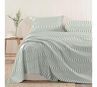 Pizuna Cascade Stripe Green Print Flat Sheet Super King Size,100% Long Staple Cotton 400 Thread count Bedding Super King, Sateen Super King Flat Sheet 300x280 1 Pc Only (Cotton Printed Bedding)