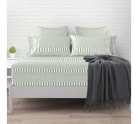 Pizuna Cascade Stripe Green Printed Fitted Sheet Super King 1 Pc Only 400 thread Count 100% Long Staple Cotton Printed Bedding Sateen 40 cm Deep Pocket Fitted Sheet 180x200(Cotton Fitted Sheet)