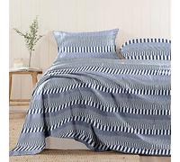 Pizuna Cascade Stripe Navy Print Flat Sheet Super King Size, 100% Long Staple Cotton 400 Thread count Bedding Super King, Sateen Super King Flat Sheet 300x280 1 Pc Only (Cotton Printed Bedding)