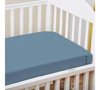 Pizuna Cot Fitted Sheet 70 x 140 cm, Dusty Blue, 400 Thread Count 100% Long Staple Cotton Fitted Bed Sheet, Soft Sateen Weave Baby Cot Sheet with 15 cm Deep Pocket
