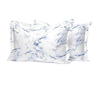 Pizuna Cotton Carrara Marble Blue Print Standard Pillow Cases 2 Pack, 400 Thread Count 100% Long Staple Combed Cotton Oxford Pillow Cover Sateen Cooling Oxford Pillow Case 50x75 (Printed Pillow Cases)