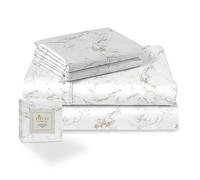 Pizuna Cotton Carrara Marble Taupe Print Double Bed Sheet Set 400 Thread Count 100% Long Staple Sateen Cotton Printed Bedding Set Includes 1 Fitted Sheet 1 Flat Sheet 2 Pillowcases(Printed Bed Sheets)
