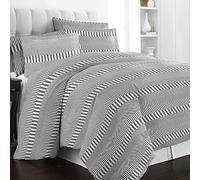 Pizuna Cotton Cascade Stripe Grey Print Duvet Cover King Size, 400 Thread Count 100% Long Staple Cotton Sateen King Size Duvet Cover Sets 230x220 with Button Closure (Printed Duvet Cover Set)