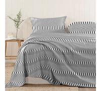 Pizuna Cotton Cascade Stripe Grey Print Flat Sheet Super King Size, 100% Long Staple Cotton 400 Thread count Bedding Super King, Sateen Super King Flat Sheet 300x280 1 Pc Only (Cotton Printed Bedding)