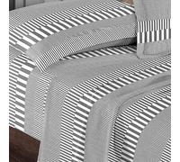Pizuna Cotton Cascade Stripe Grey Print Single Bed Sheets Set, 400 Thread Count 100% Long Staple Cotton Printed Bedding Sets Includes 1 Fitted Sheet, 1 Flat Sheet, 1 Pillowcase (Bed Sheets Single Bed)