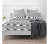Pizuna Cotton Cascade Stripe Grey Printed Fitted Sheets Double Bed 400 thread Count 100% Long Staple Sateen Cotton Printed Double Fitted Sheet 140x200 of 40 cm Deep Pocket 1 Pc (Bed Sheets Double)