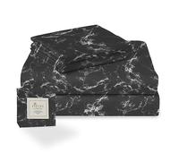 Pizuna Cotton Marble Black Print Single Bed Sheets Set, 400 Thread Count 100% Long Staple Cotton Printed Bedding Sets Includes 1 Fitted Sheet, 1 Flat Sheet, 1 Pillowcase (Bed Sheets Single Bed)