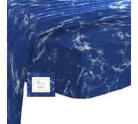 Pizuna Cotton Marble Blue Print Single Fitted Sheet 1 Pc Only, 400 thread Count 100% Long Staple Cotton Sateen Single Printed Bed Sheets 90x200 of 40 cm Deep Pocket (Printed Fitted Sheet)