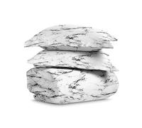 Pizuna Cotton Marble White Print Emperor Duvet Cover Set 285x240 400 Thread Count Long Staple Cotton Emperor Quilt Sateen Cooling Duvet with Button Closure