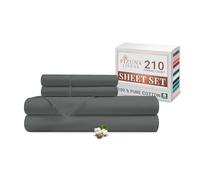 Pizuna Cotton Percale Double Bed Sheet Set Dark Grey, 100% Long Staple Combed Cotton Bedding Set 230x280 cm Percale Weave 4 PC Double Bed Sheet Set - Fitted Sheet, Flat Sheet & 2 Pillowcases