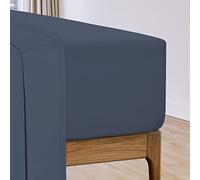 Pizuna Cotton Percale Double Fitted Sheet Dark Blue,100% Long Staple Combed CottonFitted Bed Sheets Double 140x200 cm,Percale Weave 40 cm Deep Fitted Sheets for Double Bed 1 PC Dark Blue