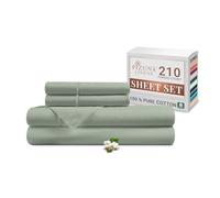 Pizuna Cotton Percale King Size Sheet Set Sea Foam, 100% Long Staple Combed Cotton Bedding Set 275x280 cm, Soft Percale 4 PC King Bed Sheet Set -Fitted Sheet, Flat Sheet & 2 Pillowcases